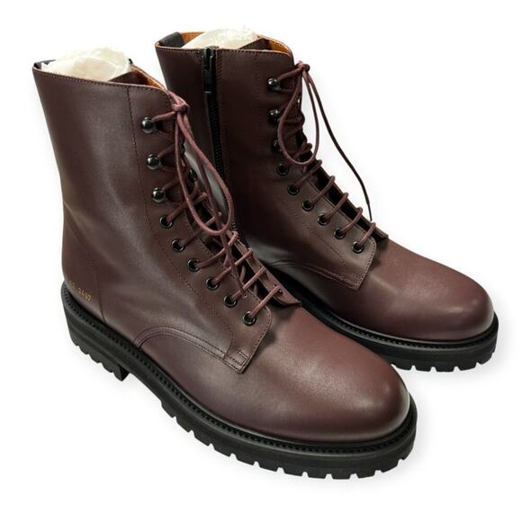 NEW Common Projects Leather Combat Boot Burgundy 2453 42 3497 MADE IN ITALY - Picture 1 of 16